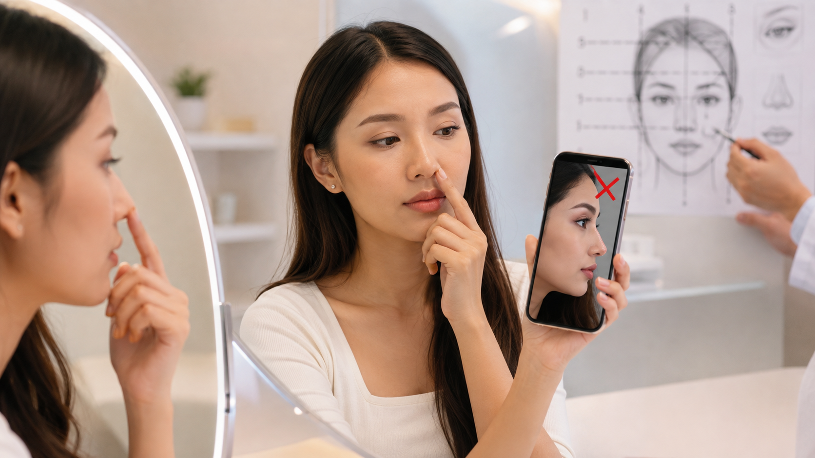Khách hàng tìm hiểu lưu ý an toàn trước khi nâng mũi